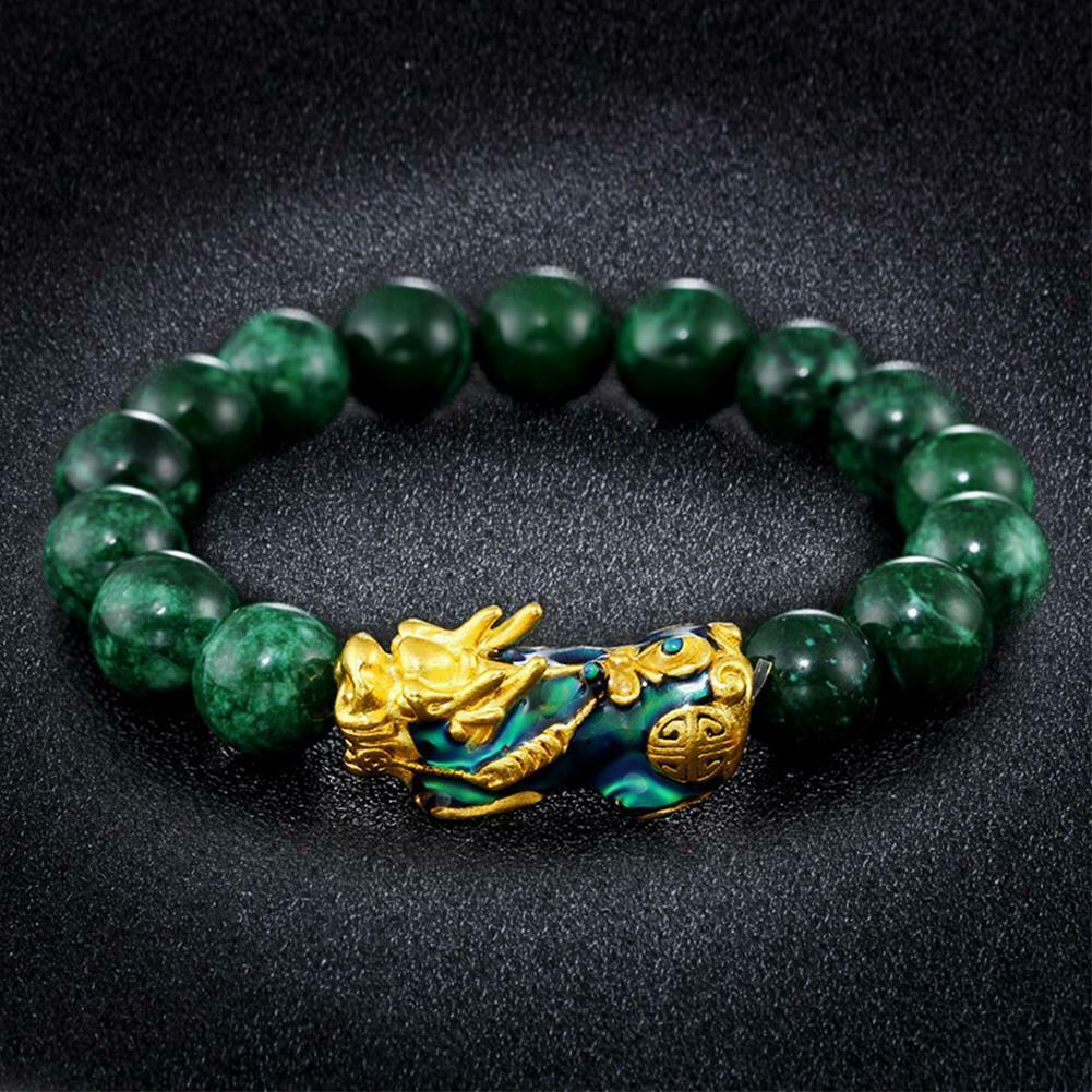 Stone Beads Bracelet Men Women Unisex Chinese Feng Shui Pi Xiu Obsidian Wristband Gold Wealth & Good Luck Pixiu Women Bracelets