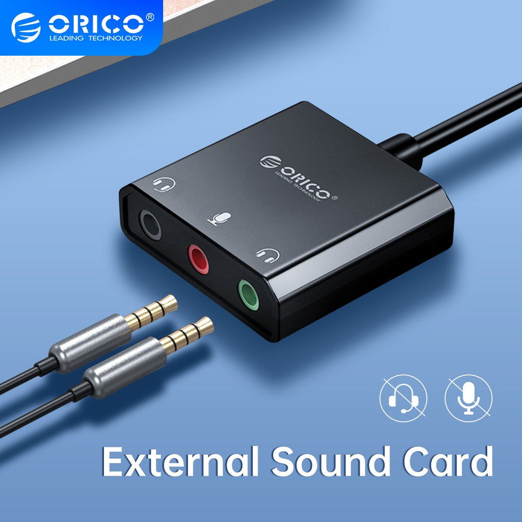 ORICO Sound Card External USB Interface 3.5mm Stereo Microphone Audio Volume Adjustment Free Drive Adapter for Laptop PS4 Headse