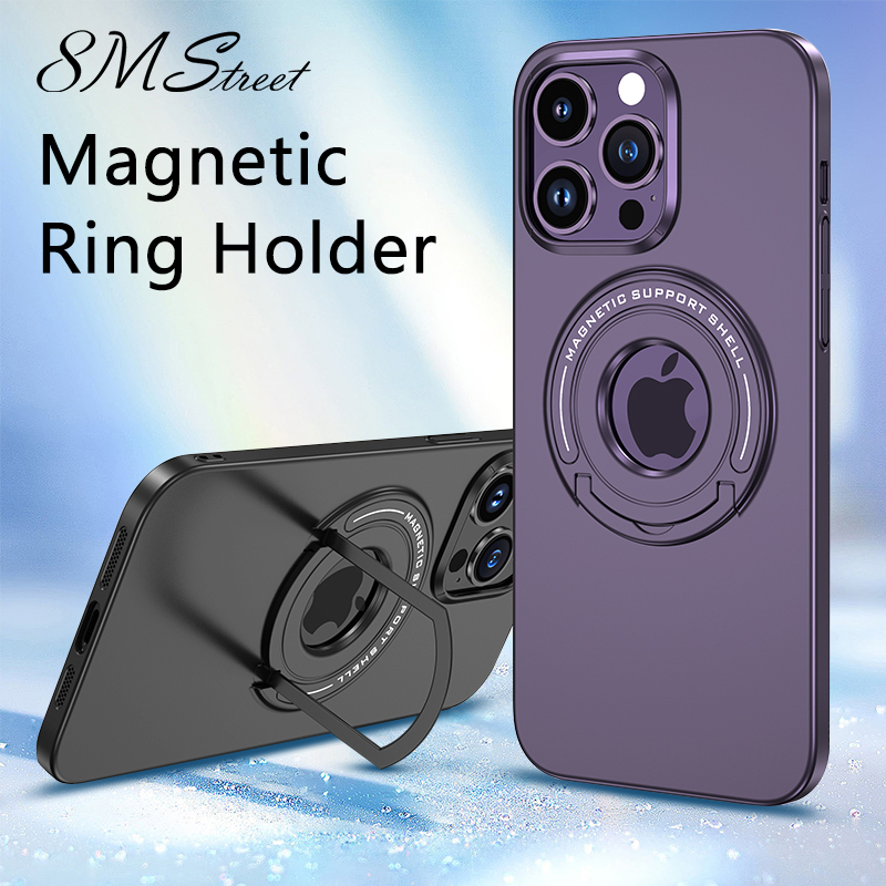 Magnetic Phone Case For Iphone 12 13 14 Pro Max Plus Invisible Ring Holder Phone Cover For Samsung S23 Ultra Expose IPhone Logo