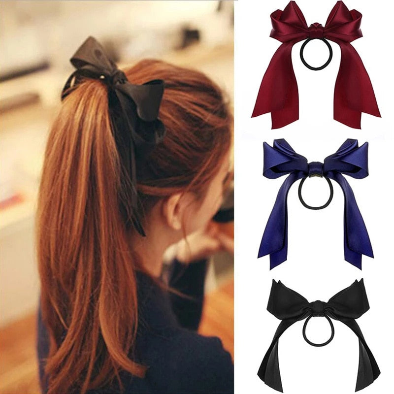 Fashion Korean BowKnot Hair Ties Scrunchies Women Girls Elastic Hair Bands Long Headwear Ribbon Bow Ponytail Hair Accessories