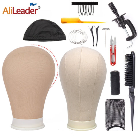 Alileader Training Mannequin Head Canvas Block Head Display Styling Mannequin Manikin Head Wig Stand Free Get T Needle Holder