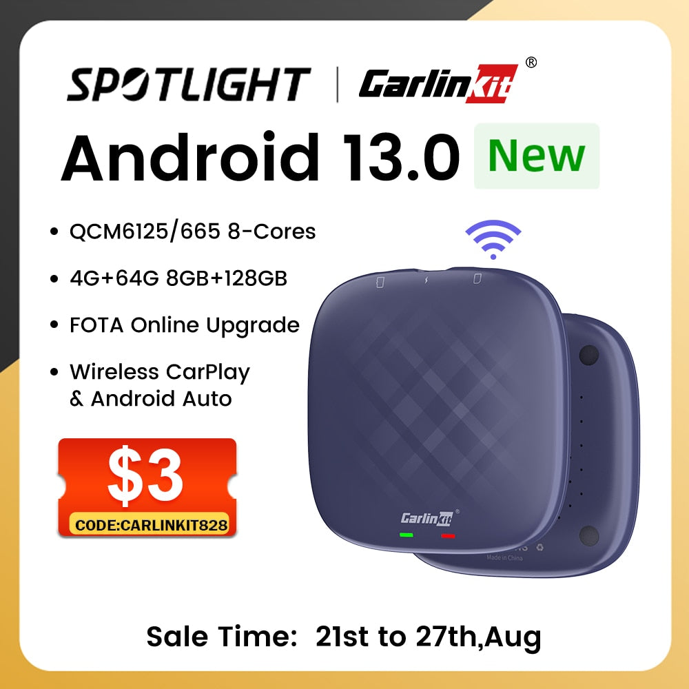 Android 13 CarlinKit Android Auto Wireless CarPlay AI TV Box QCM6125 8-Core Split Screen 64G 128G For Netflix YouTube Play Store