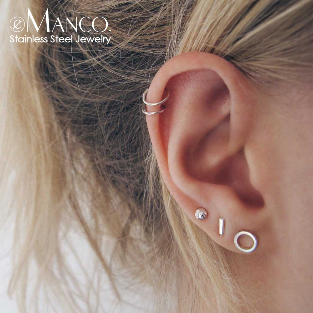 e-Manco korean stainless steel earrings set minimalist stud earrings for women hypoallergenic earrings stainless steel jewelry
