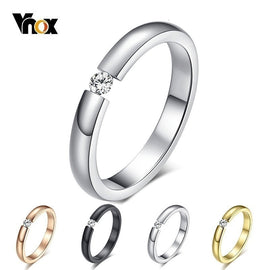 Vnox Solitaire Rings for Women 3mm Thin Stainless Steel Engagement Ring AAA CZ Stone Wedding Bands Elegant Lady Party Jewels