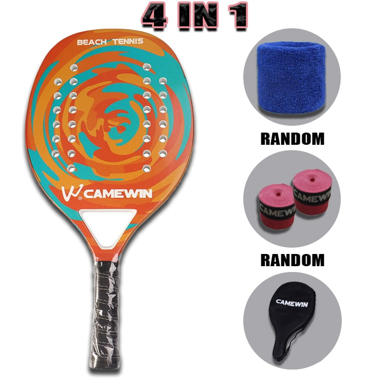 Camewin Adult Professional Full Carbon Beach Tennis Racket 4 IN 1 Soft EVA Face Raqueta With Bag Unisex Equipment Padel Rackets