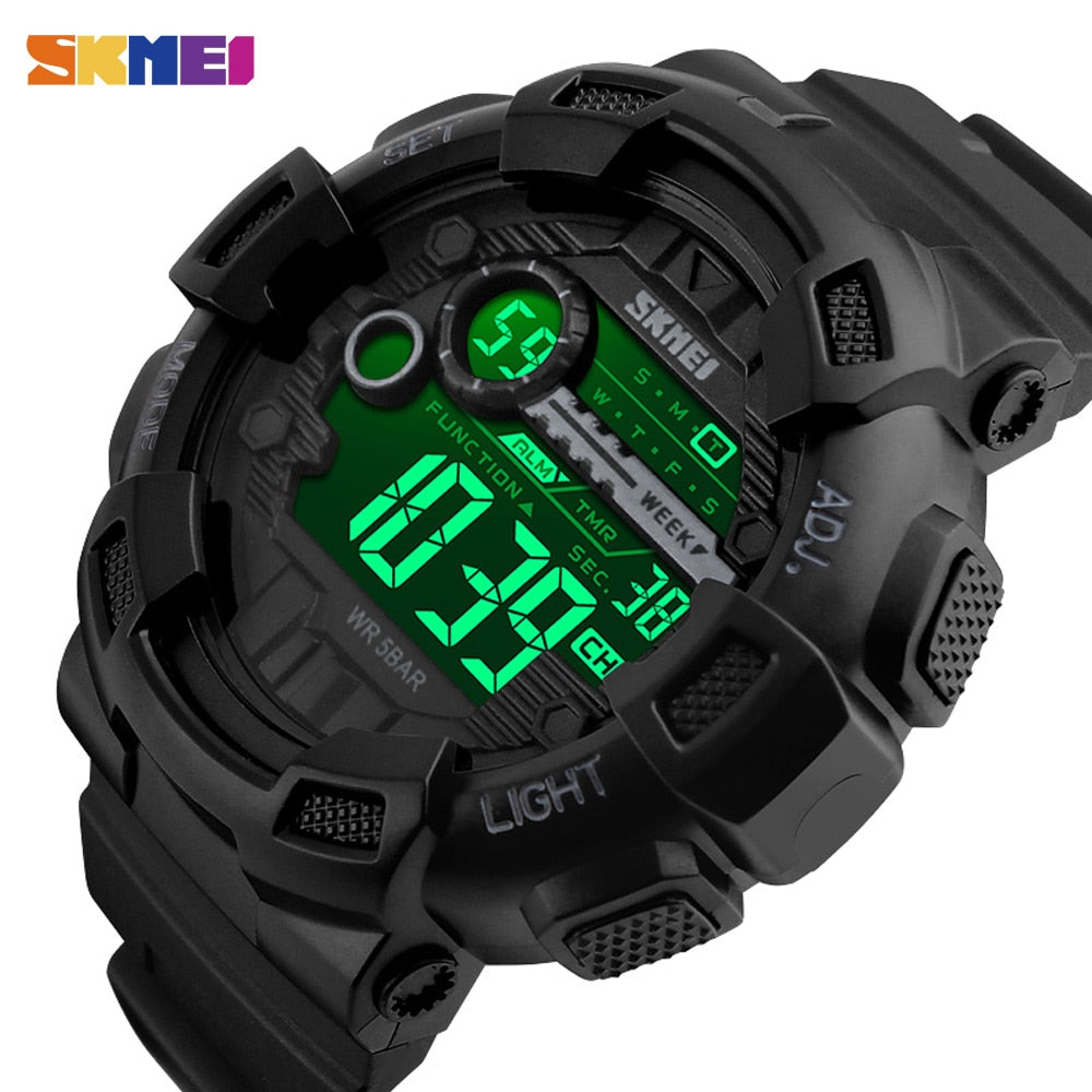 Outdoor Sport Watch Men Multifunction 5Bar Waterproof PU Strap LED Display Watches Chrono Digital Watch reloj hombre 1243