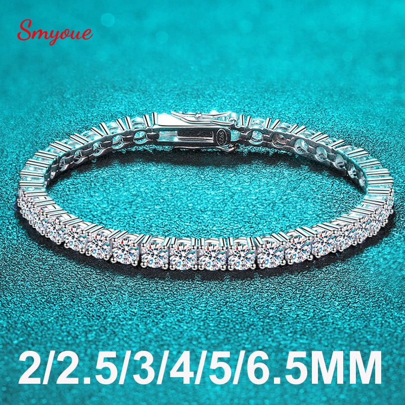2-6.5mm Real Moissanite Tennis Bracelet for Women Gift Platinum Plated 100% 925 Sterling Silver Wedding Jewelry