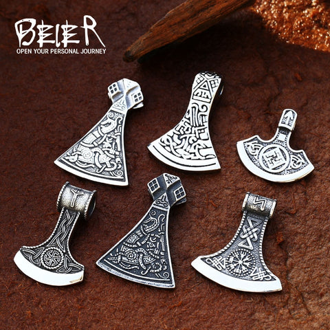 BEIER 316L Stainless steel thor&#39;s axe head pendant necklace viking scandinavian norse man punk rock Vintage jewelry BP8-272