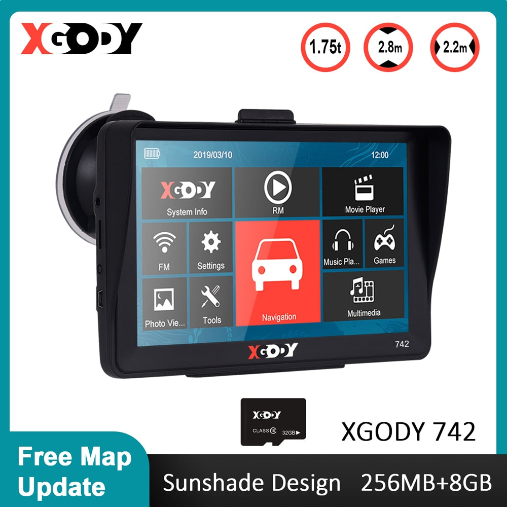 XGODY 7 Inch Car Truck GPS Navigation Car GPS Auto Navigator Sat Nav Bluetooth 256M+8GB 742 Touch Screen Free Update Map 2022