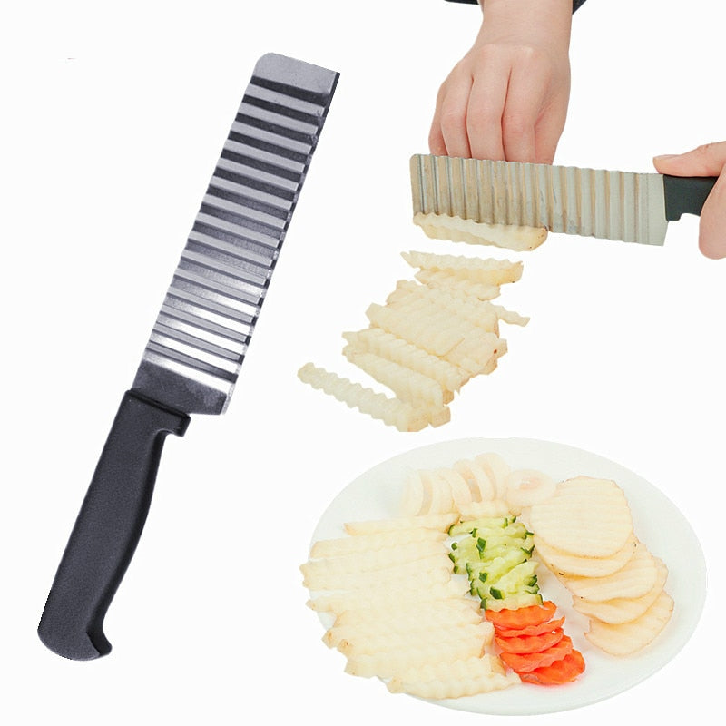 Stainless Steel Potato Chip Slicer Dough Vegetable Fruit Crinkle Wavy Slicer Knife Potato Cutter Chopper French Fry Maker