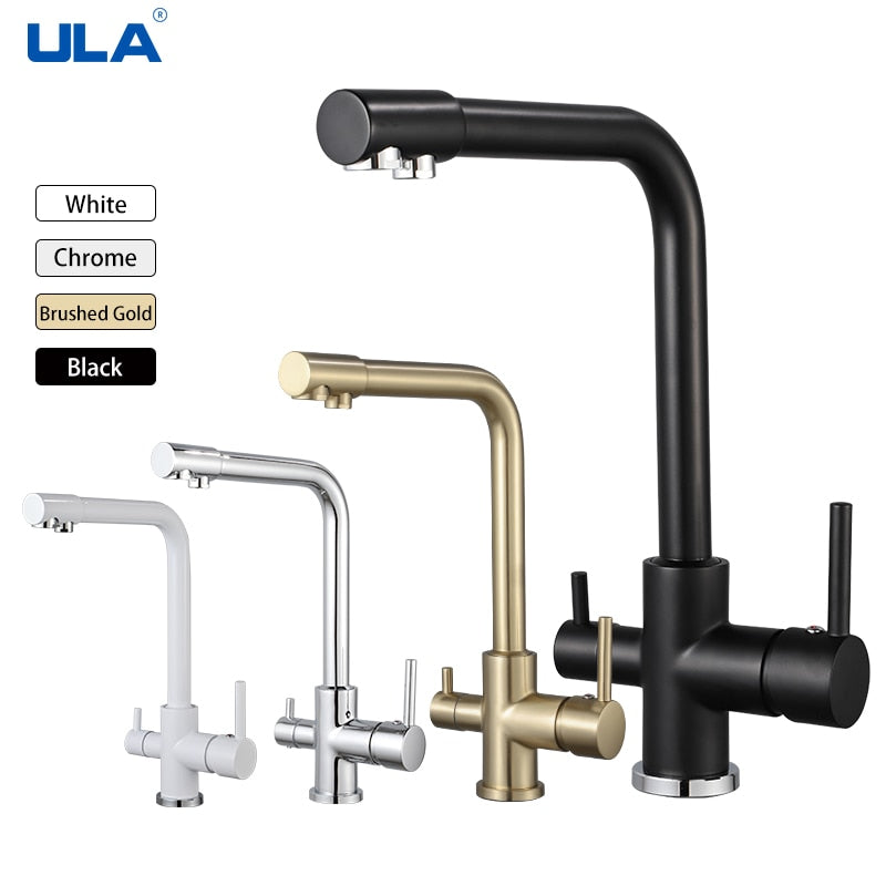 ULA Filtered Kitchen Faucets Gold Black Brass Purifier Faucet Dual Sprayer Drinking Water Faucet Tap Nozzle Sink Mixer Tap