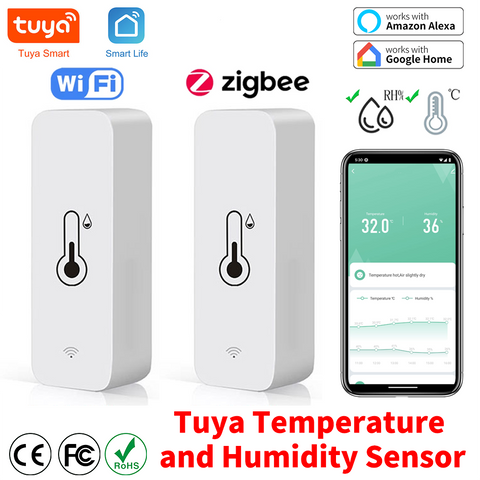 Tuya WiFi Smart Temperature Humidity Sensor Indoor Hygrometer Controller Monitoring Work with Smart Speaker Alexa Google Home