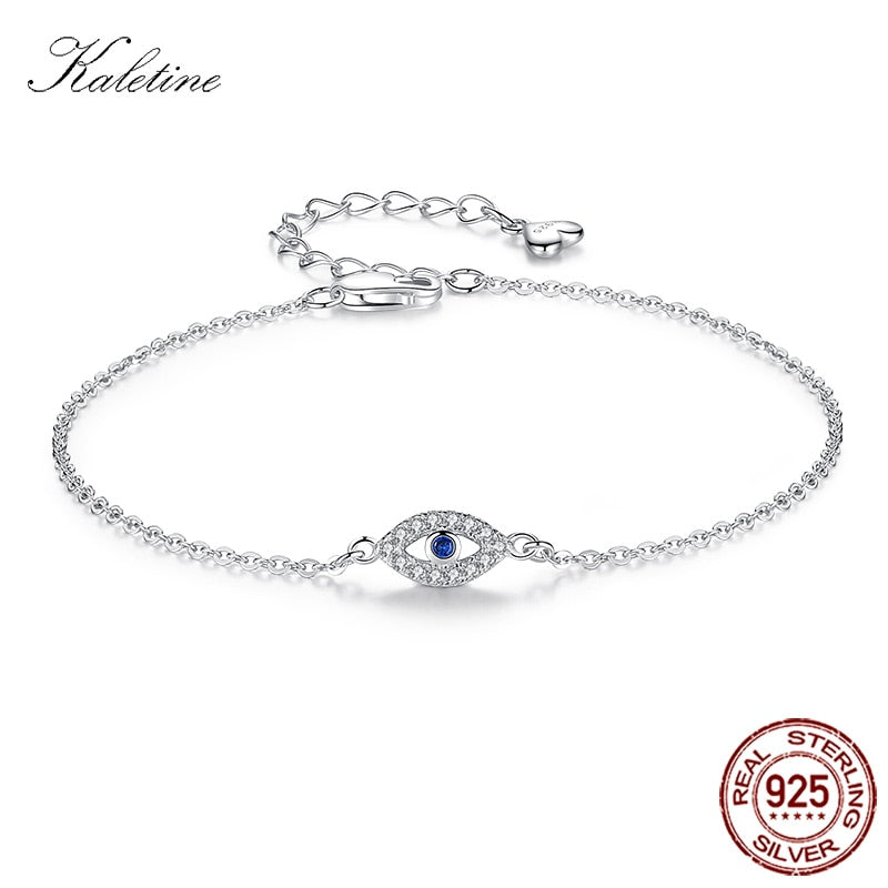 KALETINE Lucky Evil Eye Bracelet 925 Sterling Silver Bracelets for Women Blue Stone CZ Turkey Adjustable Men Jewelry KLTB099