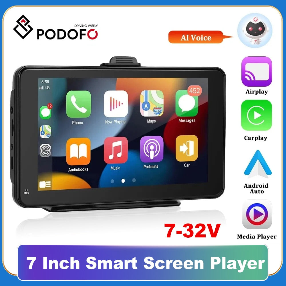 Podofo Universal 7'' Car Radio Multimedia Video Player Wireless Carplay And Wireless Android Auto Touch Screen For Nissan Toyota