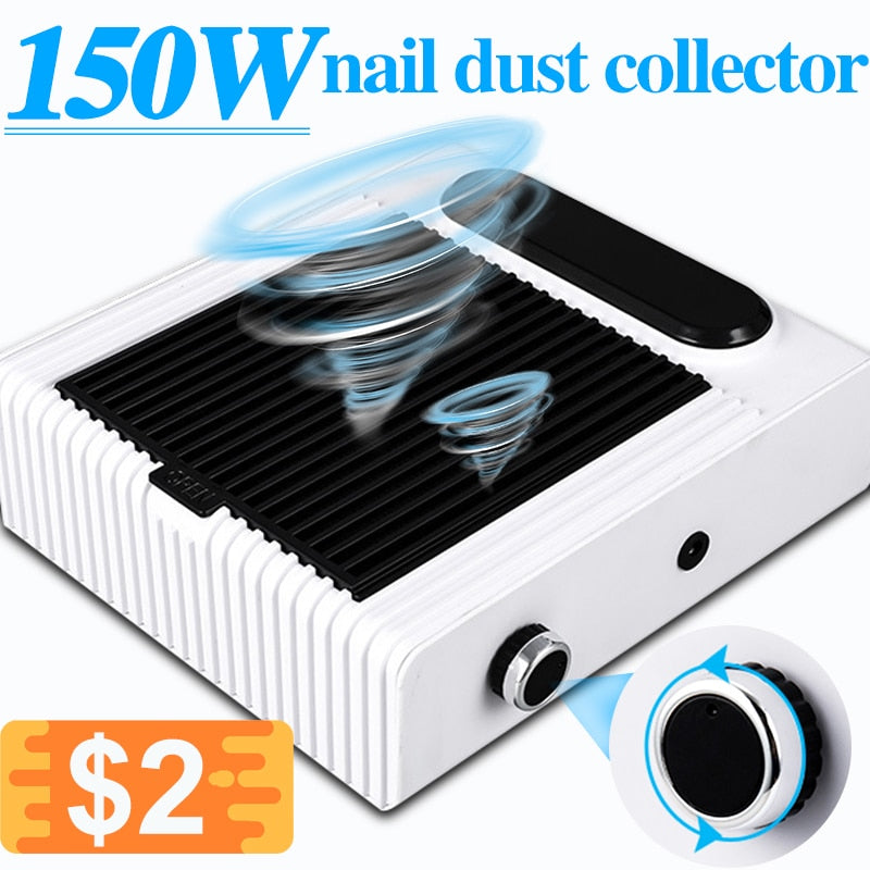 150W Powerful Nail Dust Collector For Manicure Nail Vacuum Cleaner With Fitter Nail Dust Fan For Manicure Salon Equipment