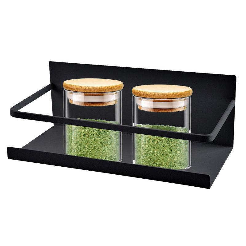 Refrigerator Spice Rack Single Tier Fridge Spice Rack Magnetic Shelf Space Saving Black White Color Magnetic Spice Rack