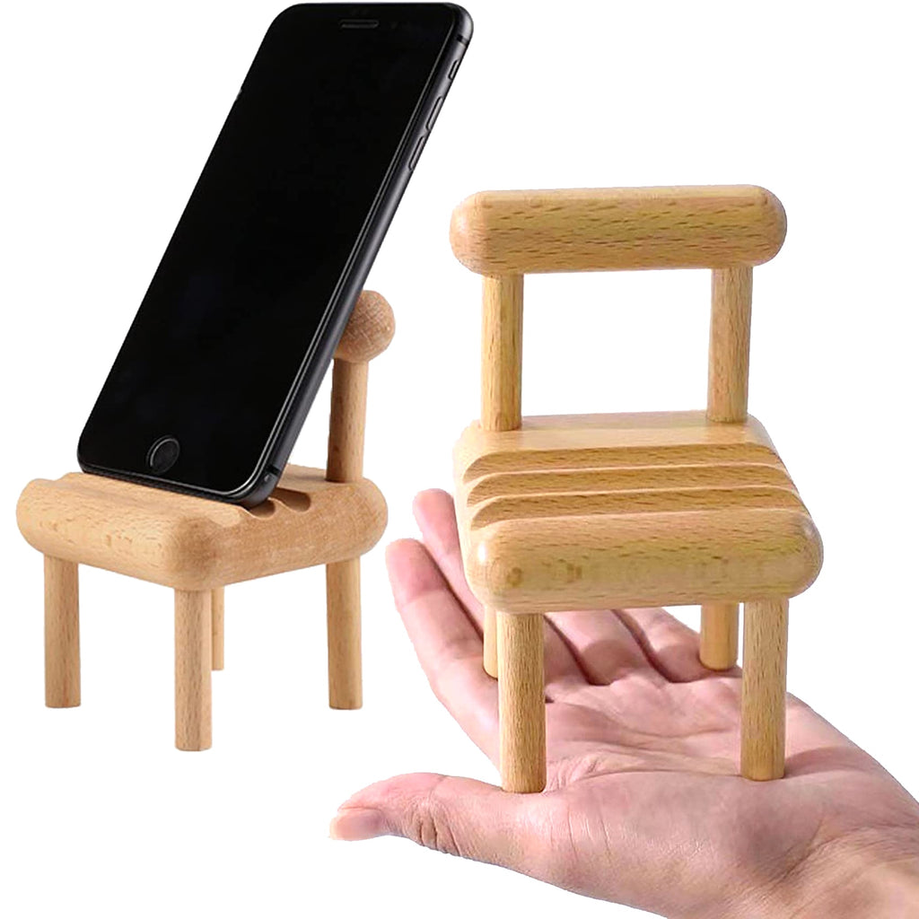 Cute Mini Chair Phone Holder, Card Display Wooden Stand for Desk, Multi-Angle Universal Mobile Phone Stand for iPhone Samsung