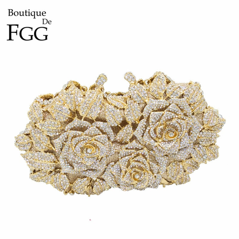 Boutique De FGG Elegant Flower Crystal Clutch Women Evening Bags Wedding Bridal\Bridesmaid Handbags Party Dinner Rhinestone Bags