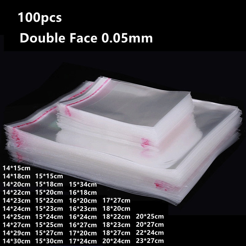 Pack of 100 Transparent Plastic Bags: Waterproof, Self-Adhesive Pouches for Gift Packaging and Clothing Storage