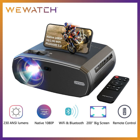 WEWATCH V50 Portable 5G WIFI Projector Mini Smart Real 1080P Full HD Movie Proyector 200'' Large Screen LED Bluetooth Projectors