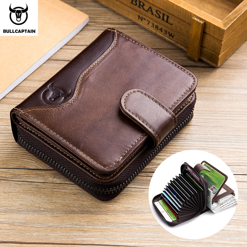 BULLCAPTAIN Men's Genuine Leather Wallet Multi Functional Multi Card Capacity Card Wallet Fashion High Quality Business Wallet