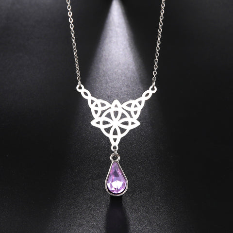 LIKGREAT Celtics Knot Wicca Triquetra Pendant Necklace Pearl Crystal Rhinestone Chain Choker Necklaces for Women Vintage Jewelry