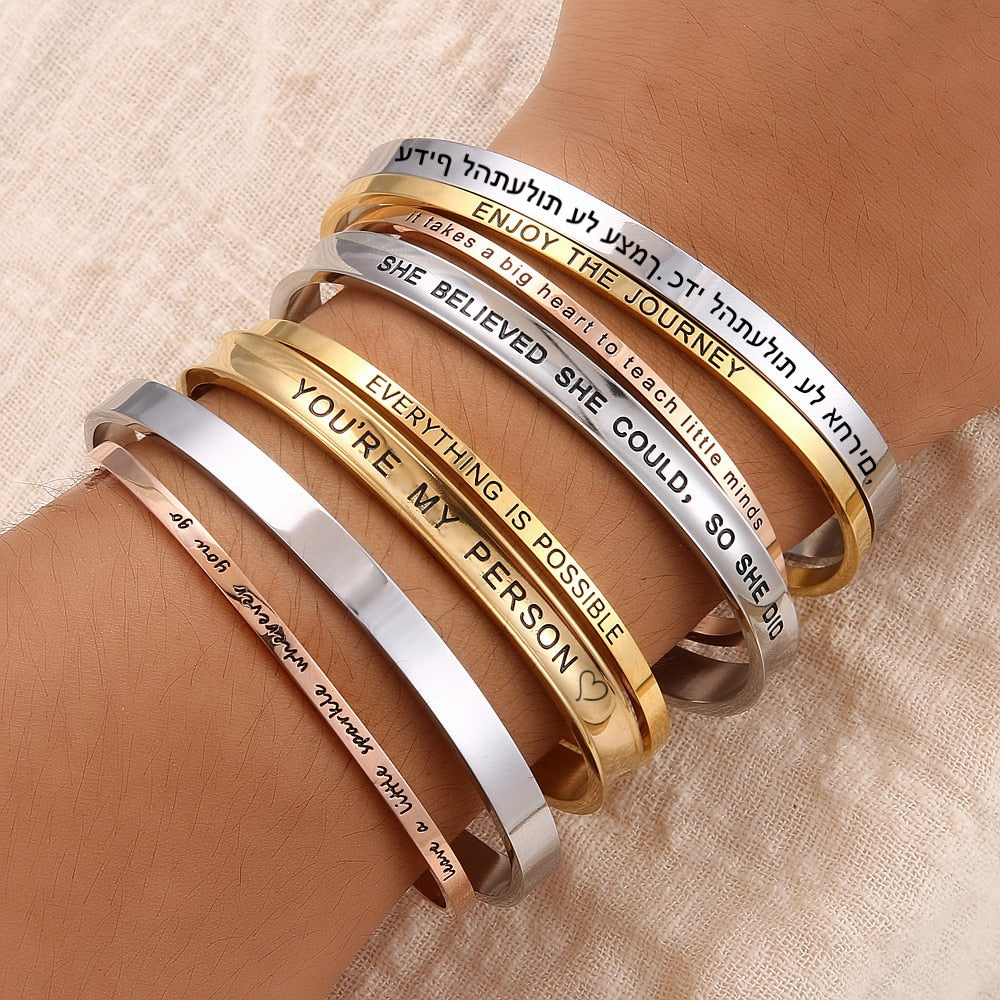 Personnalisé Bracelet for Women Custom Necklace Bar Engraved Name Text Mantra Bangle Cuff Stainless Steel Jewelry for Women Gift