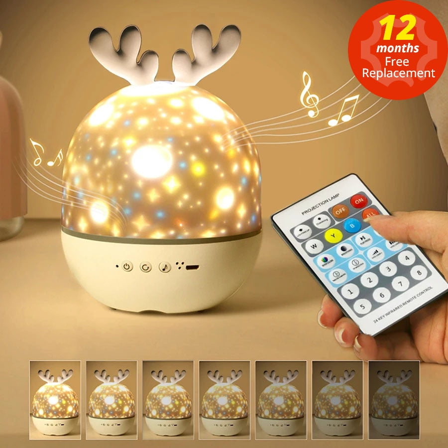 Starry Sky Projector Night Light With BT Speaker Remote Controller Rechargeable Rotate LED Lamp Colorful Star Kids Baby Gift