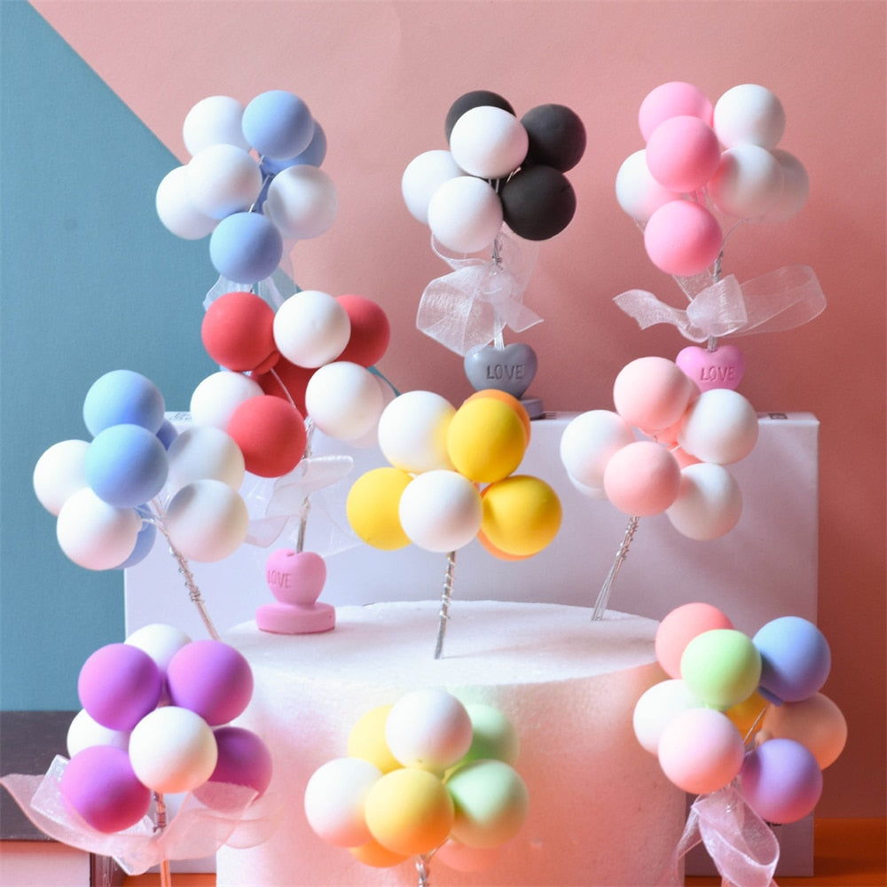 8Pcs/Set Colorful Ball Bundle Clay Balloons Cake Topper Creative Cupcake Card Flag Birthday Party Baby Shower Dessert Decoration