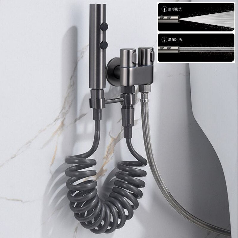 Stainless Steel Sanitary Bidet Sprayer Wall-mounted Sprayer Bathroom Toilet Single Cold Water Tap Strip Handheld with 1.5M Hose