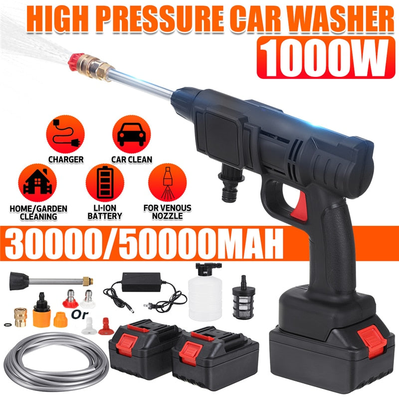 1000W Wireless High Pressure Car  Washer Gun 50000mah Foam Generator Water Gun Washing Sprayer Cleaner for Makita 18V Battery