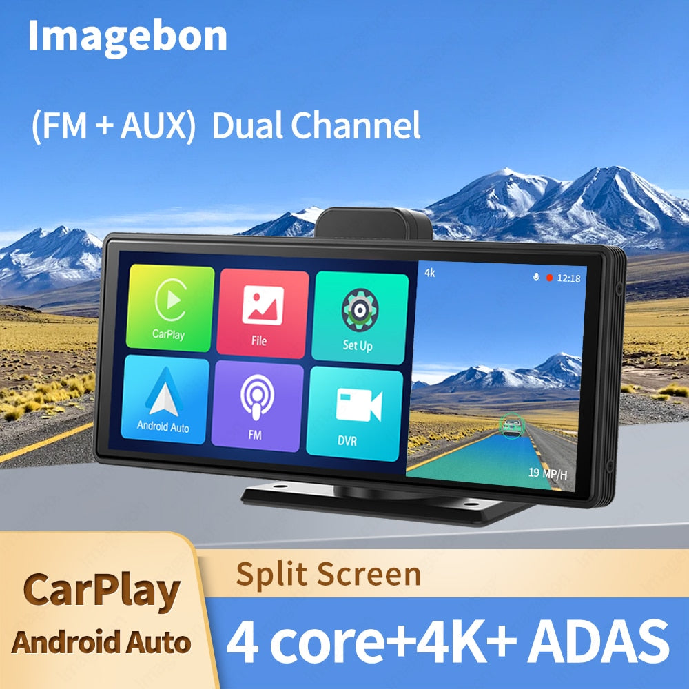 10.26" Wireless CarPlay & Android Auto Dash Cam ADAS Touch Screen 4K DVRs GPS Navigation Dashboard Video Recorder 24H Park AUX