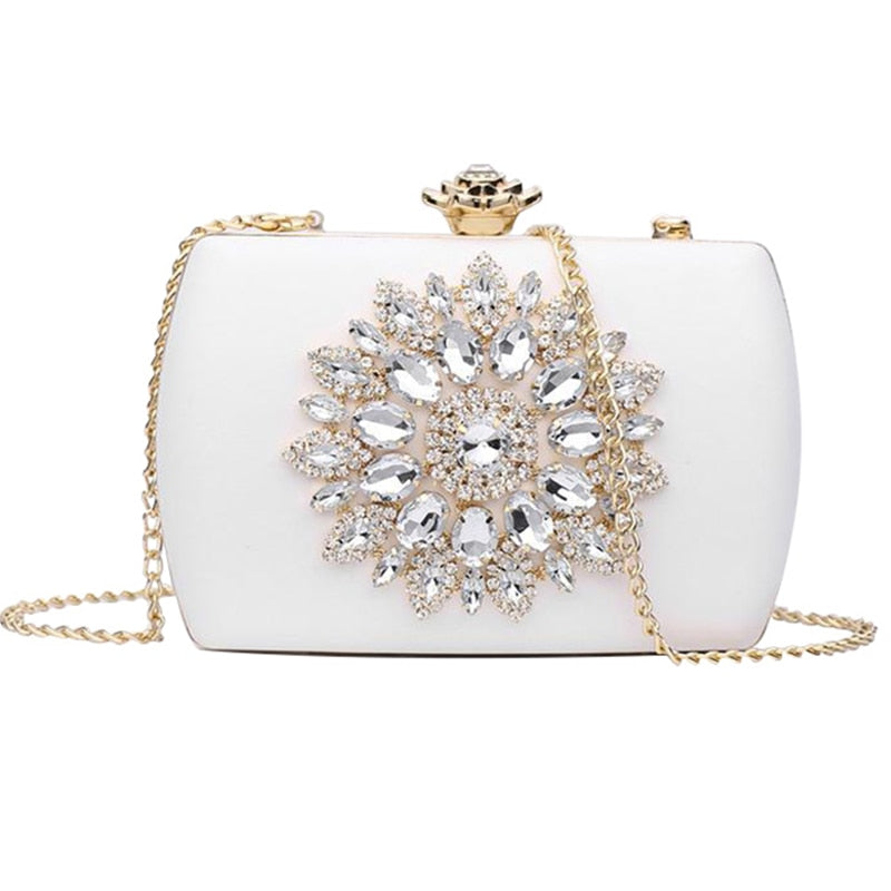 Women  Crystal Clutch Bag White Shoulder Bag Fashion Rhinestone for party Wedding Bridal Clutch Purse Luxury Handbag.