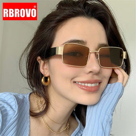 RBROVO Rectangle Retro Sunglasses Women 2023 Vintage Eyeglasses For Women/Men Luxury Brand Glasses Women Mirror Oculos De Sol