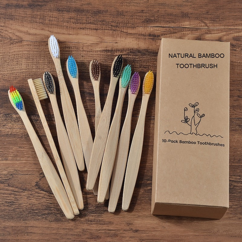 New Design Mixed Color Bamboo Toothbrush Eco Friendly Wooden Tooth Brush Soft Bristle Tip Charcoal Adults Oral Care Toothbrush