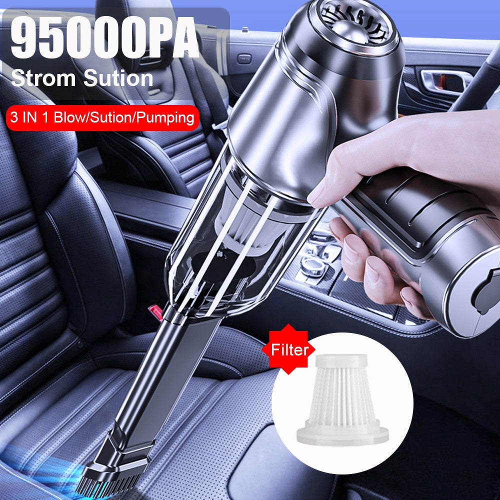 Car Vacuum Cleaner 95000PA Strong Suction Wireless Portable Vacuum Cleaner Dual Use Mini Handheld Cleaning For Car Home Desktop