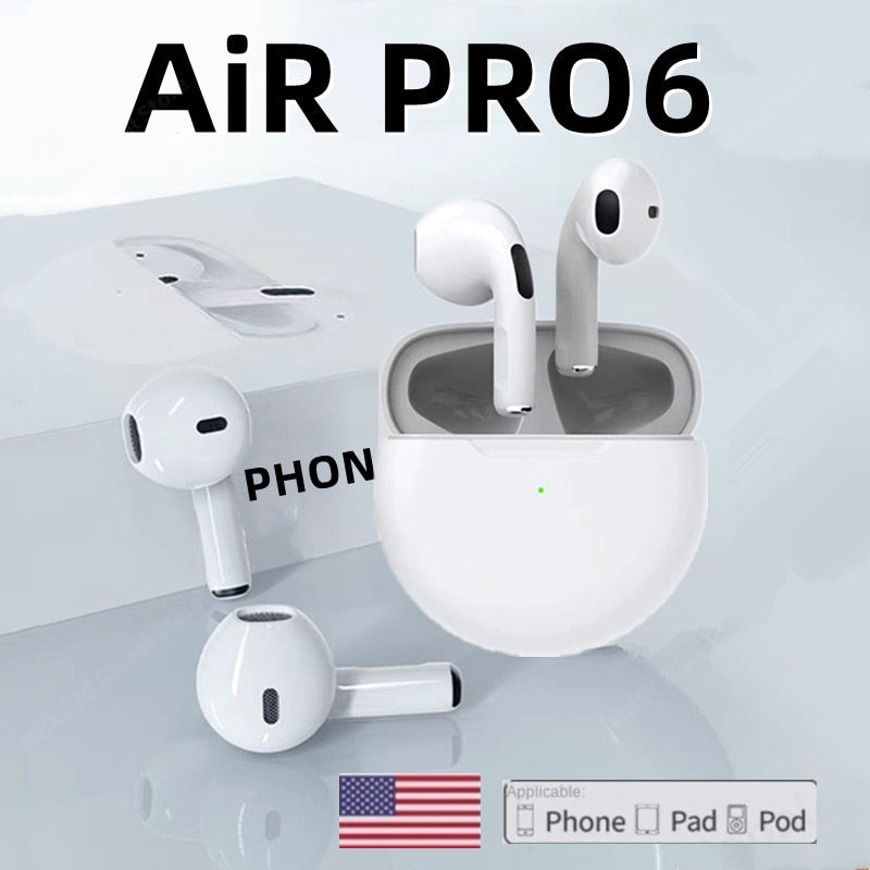 Original Air Pro 6 TWS Wireless Bluetooth Earphones Mini Pods Earbuds Earpod Headset For Xiaomi Android Apple iPhone Headphones