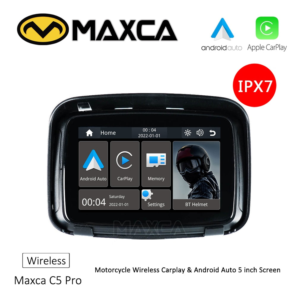 MAXCA XPlay C5 Pro 5 inch Motorcycle Carplay Android Auto Screen Waterproof Wireless Apple Carplay