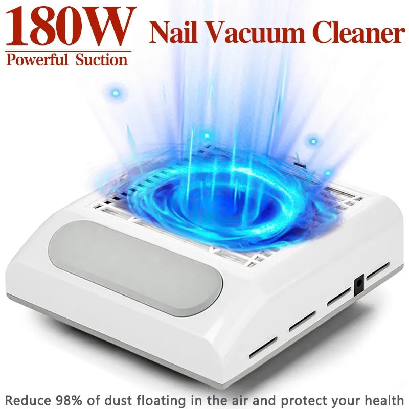 Upgrade 180W Nail Dust Vacuum Cleaner For Manicure Powerful Suction Nail Dust Collector With Reusable Filter Reduce 98% Dust