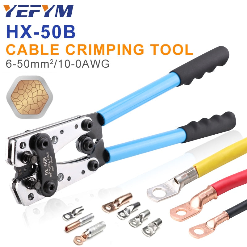 Crimping Pliers 6-50mm²/AWG 10-0 Tube Terminal Crimper Hex Crimp Tool Multitool Battery Cable Lug Cable Hand Tools HX-50B