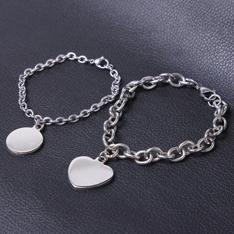 Customized Bracelet For Men Women Stainless Steel Heart Round Charm Trend Jewelry Engraving Photos Name Logo Bracelets Gift