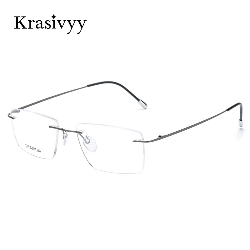 Krasivyy Titanium Glasses Frame Men 2023 New European Design Square Rimless Prescription Eyeglasses Eyewear Frame for Women