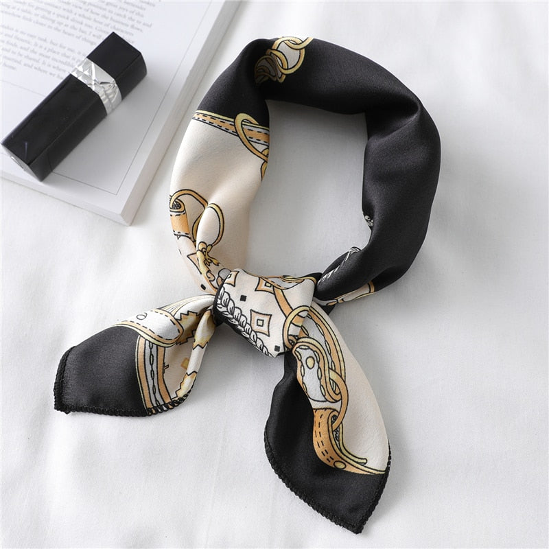 Lady Hair Scarf for Women Fashion Print Small Satin Silk Square Scarves Design Hairbands Bandana Foulard Accessories Summer 2022