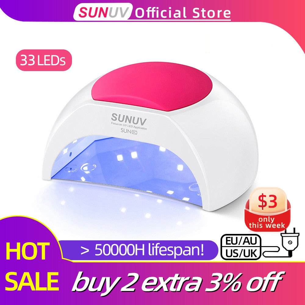 SUNUV SUN2C 48W Nail Lamp UV Lamp SUN2 Nail Dryer for UVLED Gel Nail Dryer Infrared Sensor with  Rose Silicone Pad Salon Use