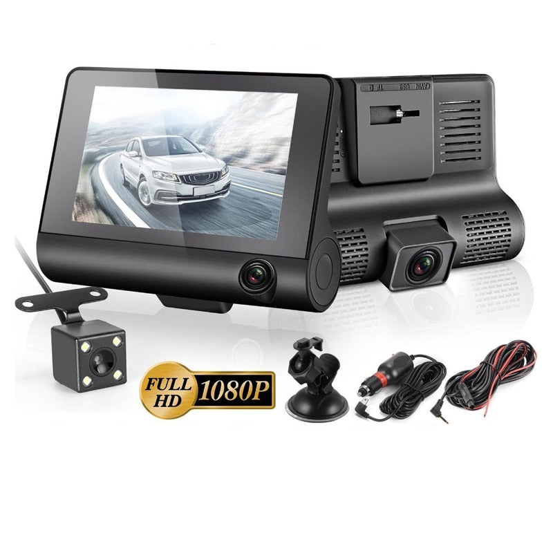 Car DVR 3 Cameras Full HD 1080P Dual Lens Car DVR Camera 4.0 inch LCD Screen with 170 Degree Rear View