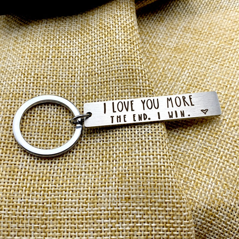 Lovers Keychain Man Creative Key Chain Letter I Love You More The End I Win Woman Silver Color Key Ring Stainless Pendant Brelok