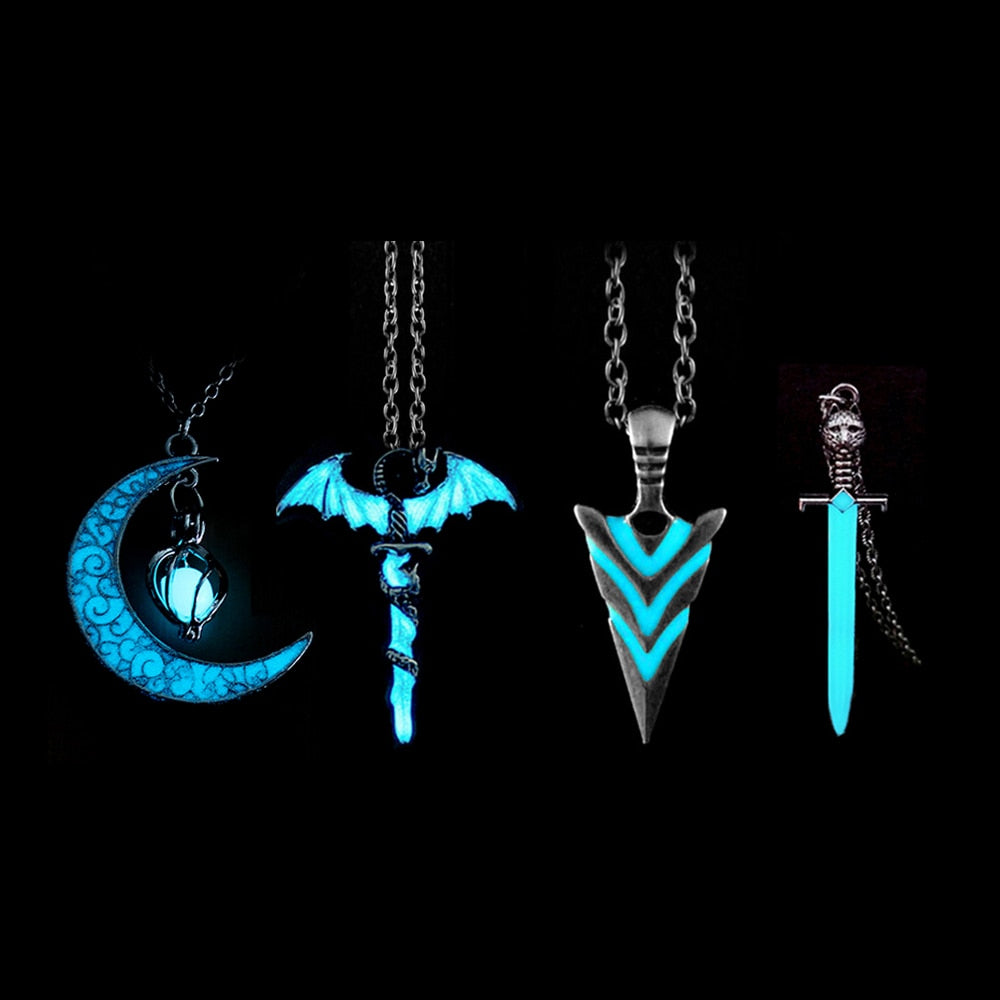 Luminous Glowing Arrow Pendant Necklace Knight Spear Necklace Glow In The Dark Pike Necklace for Women Men Halloween Gift