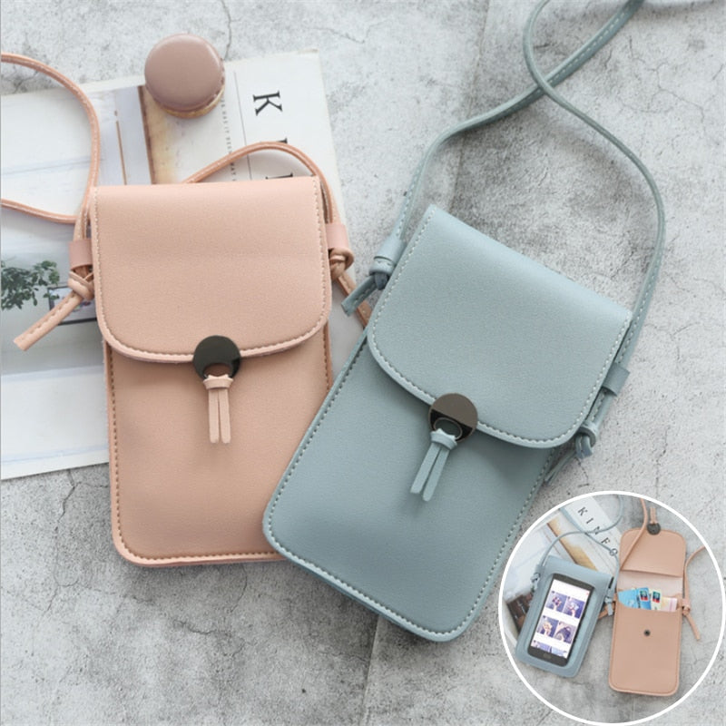 Transparent Touch Screen Retro Simple Mobile Phone Bag Women PU Chain Messenger Bags Small Flap Bag Mini Shoulder Bag Wallet