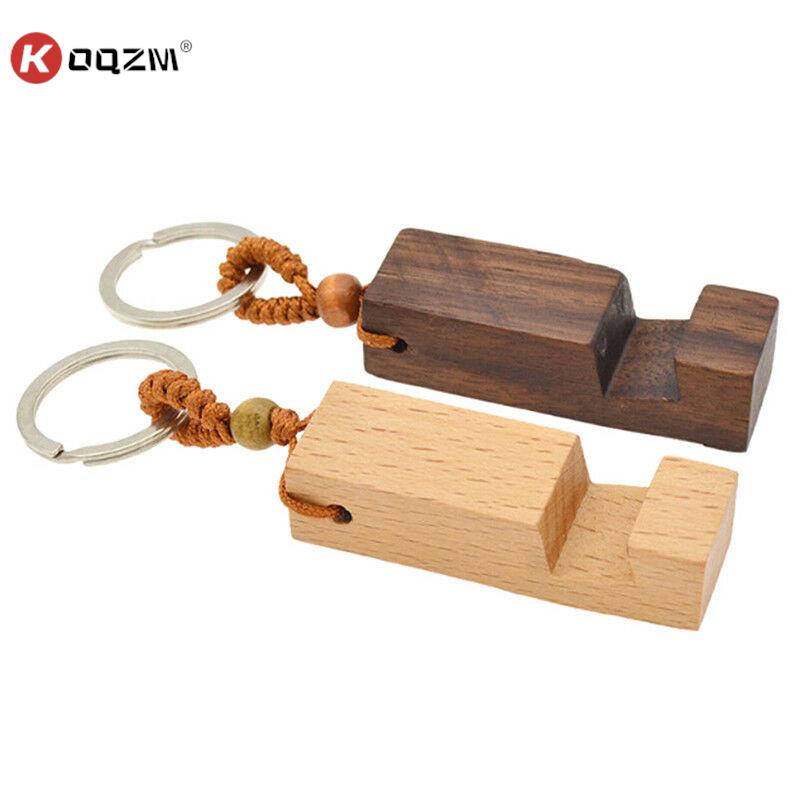 1pc Creative Lightweight Slim Design Wooden Mobile Phone Stand Holder phone Stand Pendant Keychain Universal Desk Phone Support