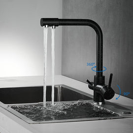 Kitchen Filtered Faucet Balck with Dot Brass Purifier Faucet Dual Sprayer Drinking Water Tap Vessel Sink Mixer Tap Torneira